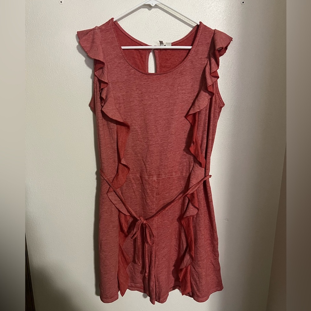 CATO Lounge Live + Well Romper with Ruffles Heathered‎ Red Women's Size 14/16W